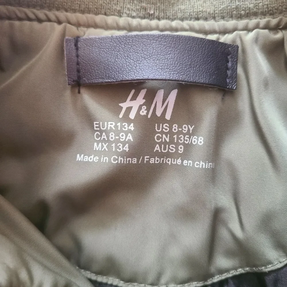 H&M Coat Lined‎ Zippered Warm Army Green sz 8-9 yrs